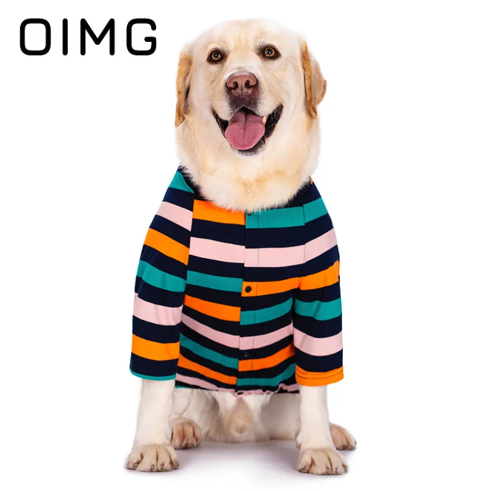 OIMG Cotton Stripes Large Dogs Clothes Labrador Akita Border Terrier Outdoor Casual Pet T-shirt Breathable Dog Vest Two Colors