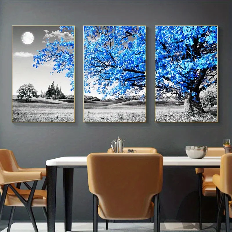

3PCS Blue Tree in The Gray Landscape Poster Nordic Wall Art Canvas Painting for Living Room Poster and Prints Frameless Pictures