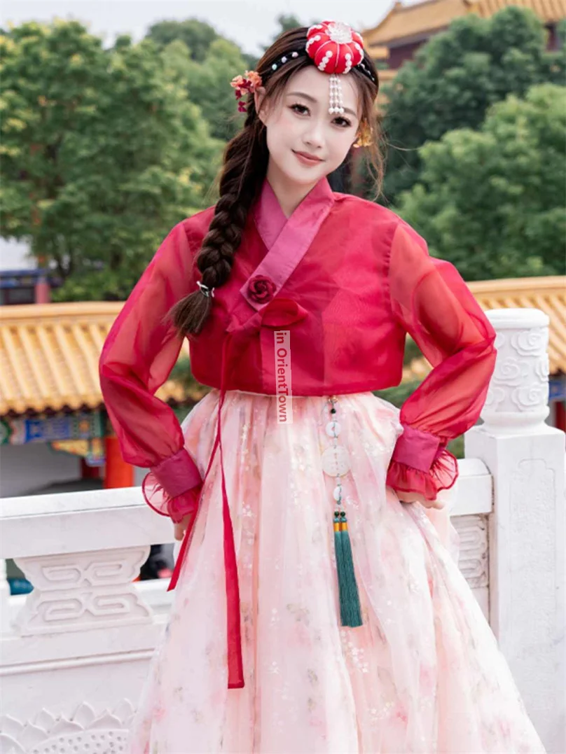 Travel Photography Korean Ethnic Dress Women's North Korean Clothing Palace Dresses Elegant Long Red Pink Yellow White Hanbok