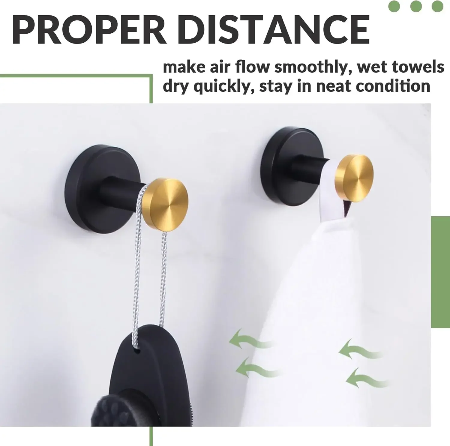 

Bathroom Towel 2 Pack, Stainless Steel Round Coat Robe Hanger, Contemporary Decorative Toilet Kitchen Clothes Wall Holder ( Bla