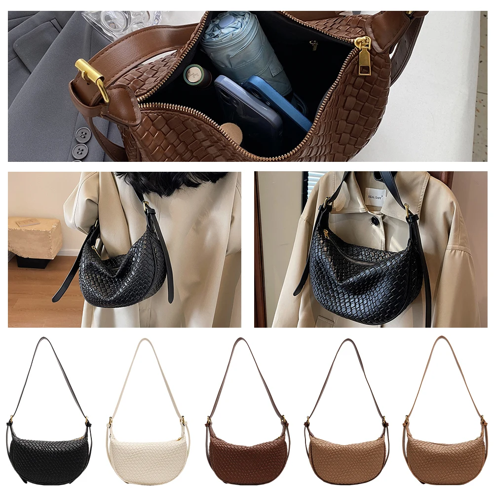 Women Crossbody Bag Adjustable Strap Woven Fashion Shoulder Bag Solid Color Stylish Shoulder Bag Shopping Bag