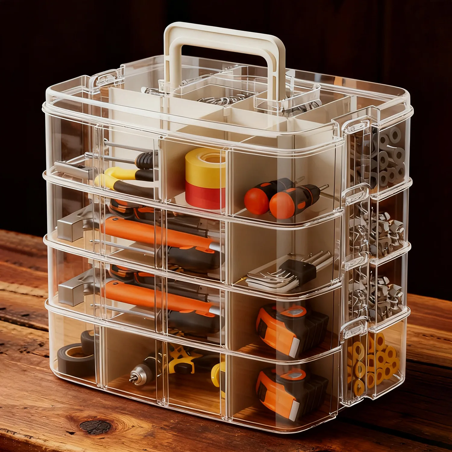 Multi-Compartment Tool Storage Box / Parts Organizer — Portable, Divided Case for Screws, Accessories, and Electronic Component