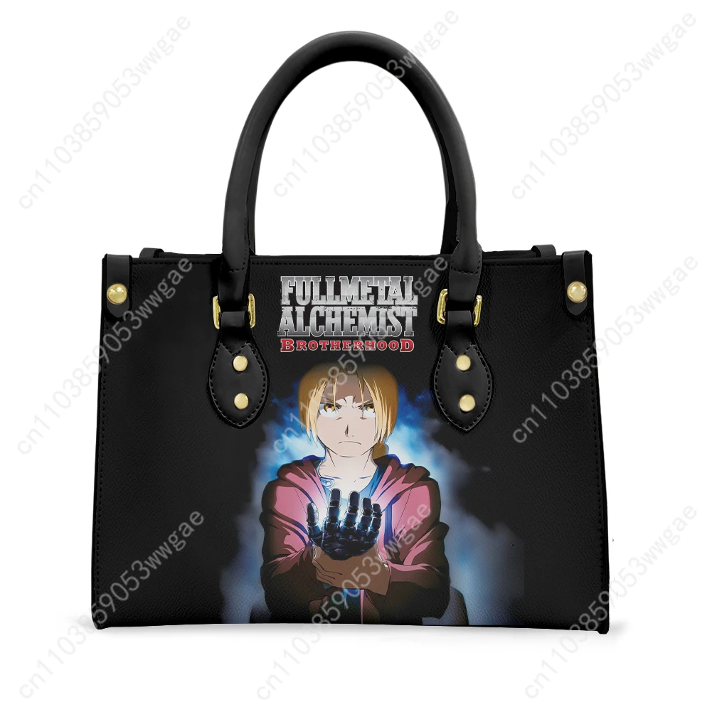 Fullmetal Alchemist Tote Bags Purse Women Man Personalized Text Image PU Leather Customized Handbags Commuter Shopping Gift Bags