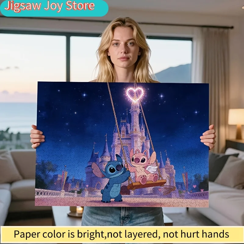 

2D-пазл-головоломка «Дисней: Стич и Ангел» (1000 деталей) | Ночной замок, светильник в форме сердца ко Дню святого Валентина, милый декор в виде Стича, романтичный