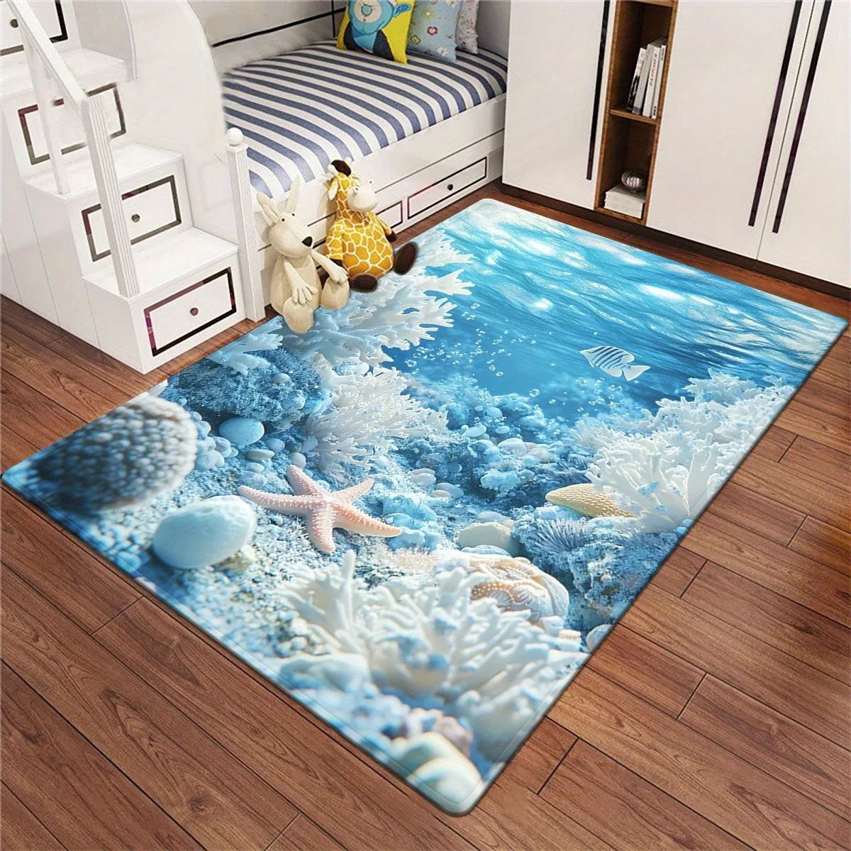 3D Underwater Coral Starfish Floor Mat Flannel Rug 3D Printed Carpet Home Decor Living Room Rug Anti slip Washable Large Rug