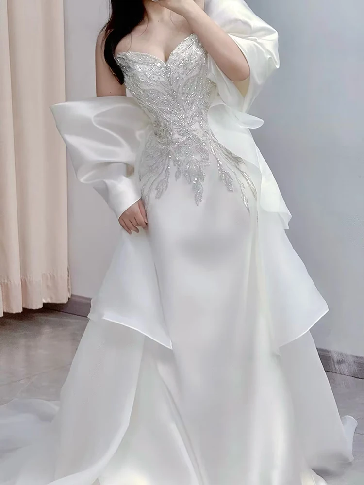 Satin Light Wedding Dress 2026 New Bride Main Yarn Advanced Texture Heavy Industry Tube Top out Morning Gowns Small Tail