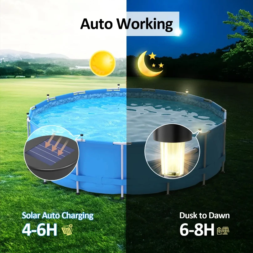 1-10PC Solar Powered Pool Railing Light with Strap for Fence Above Ground Frame Pool Outdoor Waterproof Decorative Night Lamp