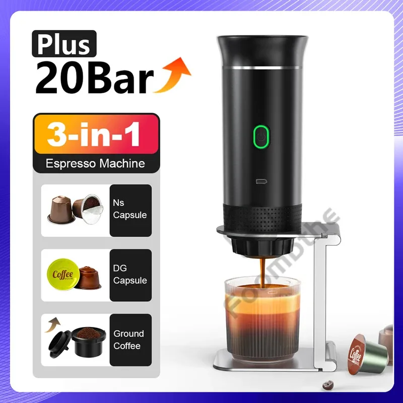 

Wireless Electric Portable Espresso Coffee Machine for Car & Home Camping Coffee Maker 3-in-1 Capsule Powder Travel Coffee Maker