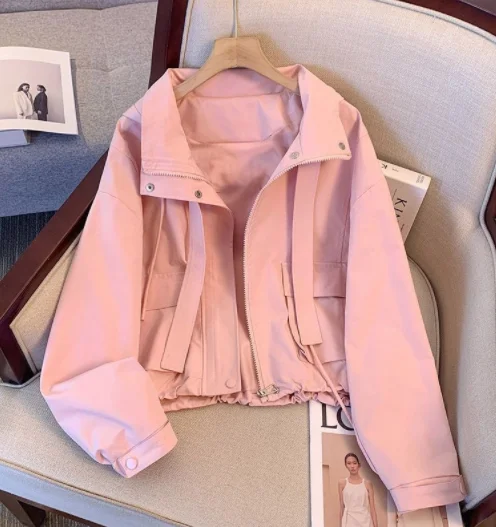 Spring super good-looking short hooded coat women loose casual thin cargo jacket top High quality coat