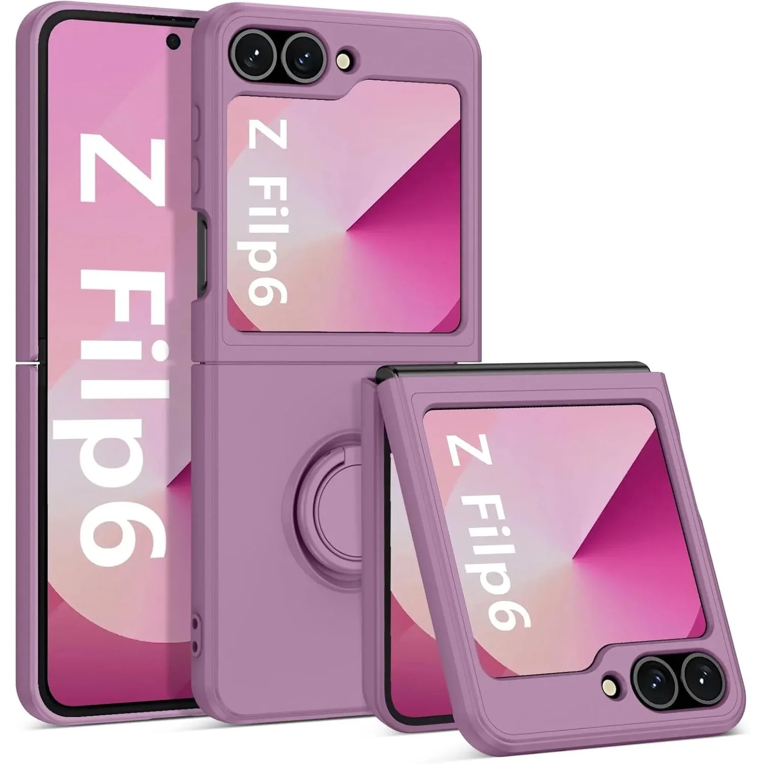 Simple Liquid Silicone Ring Stand Case for Samsung Galaxy Z Flip 7 6 5 4 3 5G Anti-Slip Grip Soft TPU Soft Fabric Lining Cover