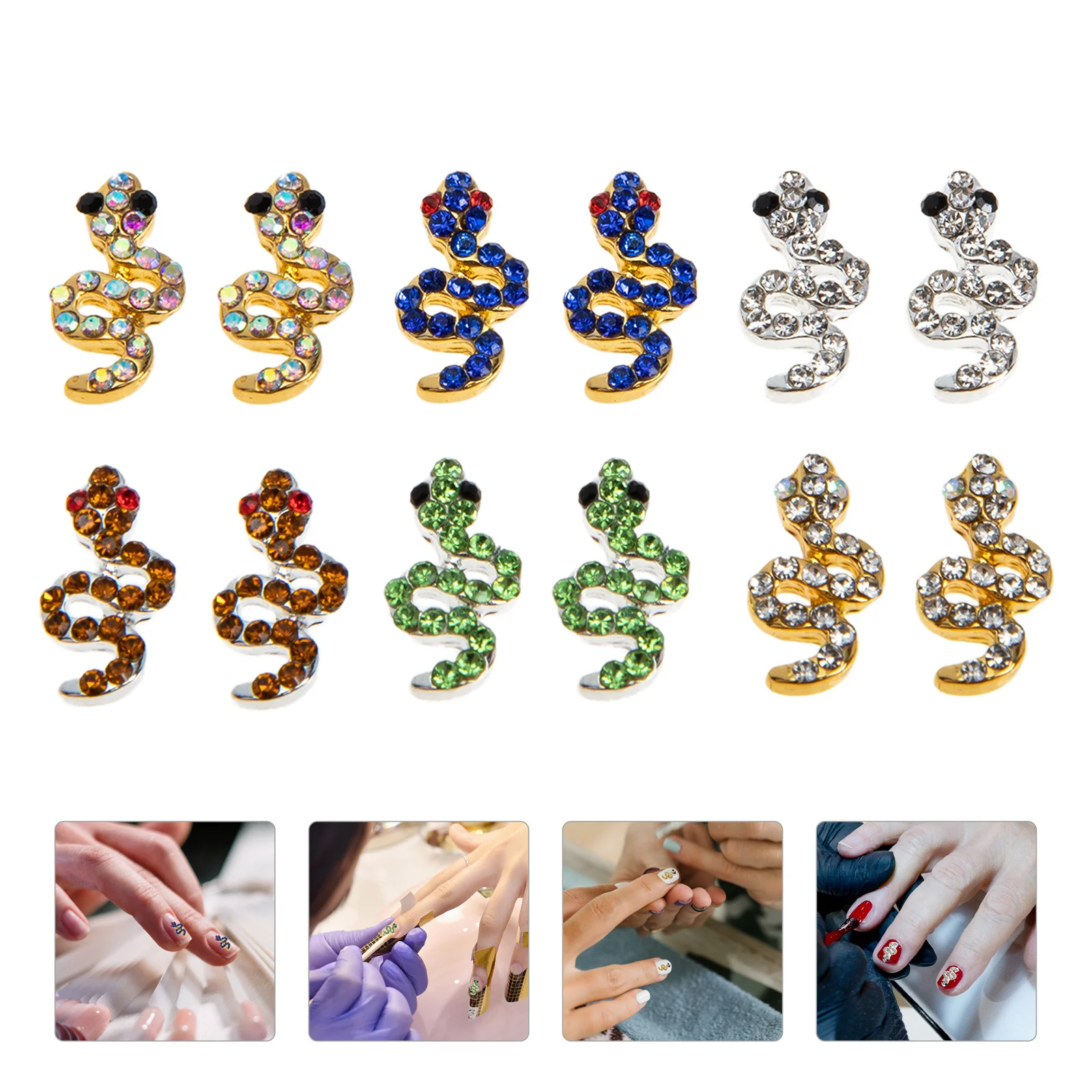 12 Stück DIY Nagel-Strasssteine, Schlangenform, Legierung, Nageldekoration für Zuhause, Salon, Maniküre, natürliches künstliches Nageldesign