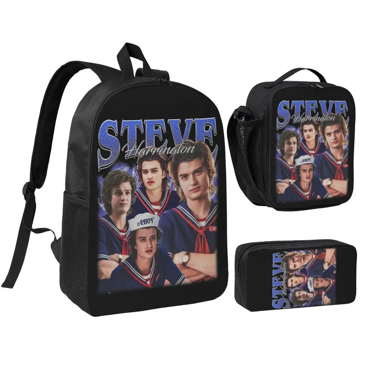 3pecs/set Steve Harrington Backpack for Boys Girls High-capacity Laptop Canvas Bags Lunch bag Pencil Case
