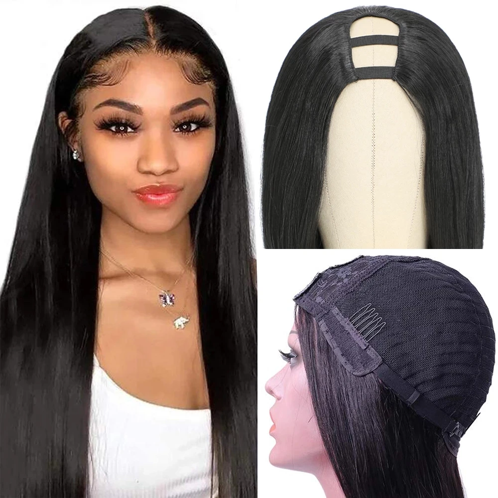 

U Part 16-30 Inch Synthetic Long Straight Wig Natural color Glueless for Black Women Daily Partry No Glue In 150% Density