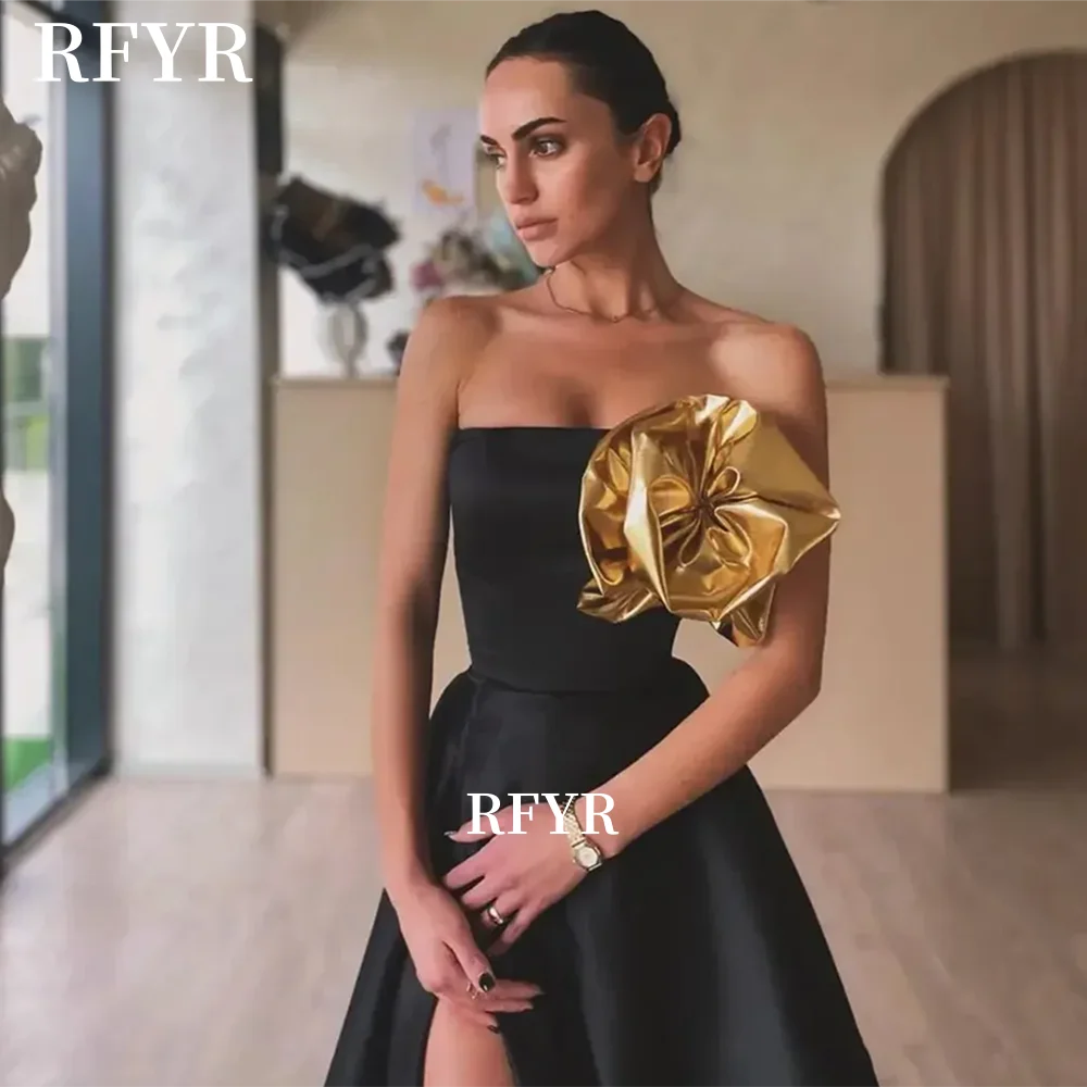 RFYR High Slit Prom Dresses Satin Party Dresses with Flowers Formal Evening Gala Dresses for Arabic Women Dress Customized - Image 2