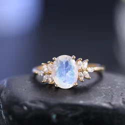 GEM'S BALLET Oval 8x10mm Cluster Milky Blue Moonstone Engagement Ring 925 Sterling Silver Olive Branch Rings For Women