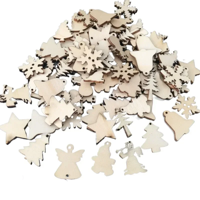 

50pcs Mini Christmas Tree Snowflakes Stars Moose Bells Hats Socks Angels Christmas Unfinished Blank Wood Slices for DIY Crafts