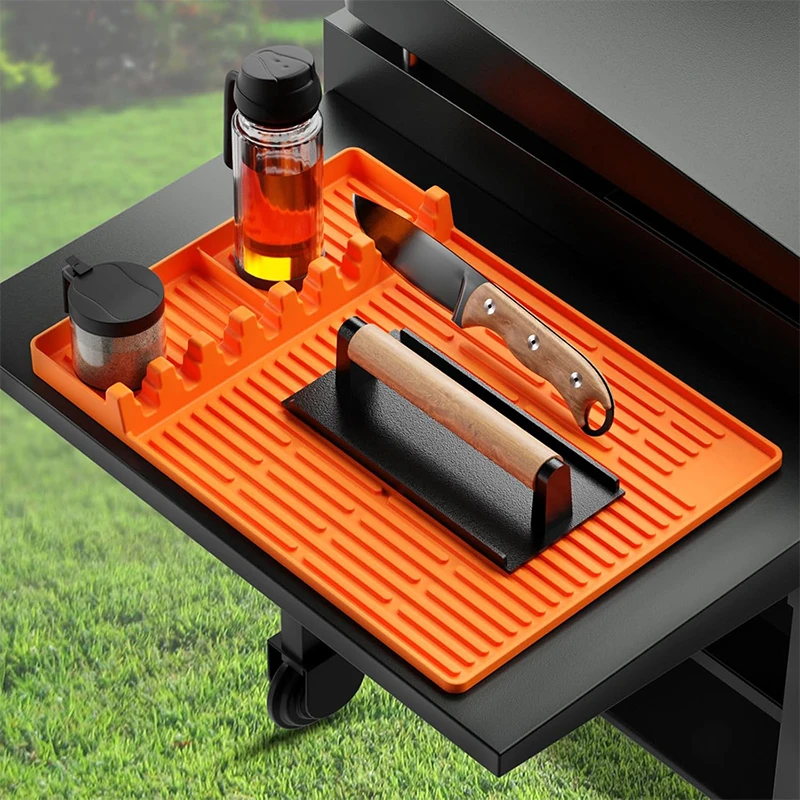 LMETJMA Large Silicone Griddle Tools Mat for Blackstone Heat Resistant Spatula Mat with Drip Pad BBQ Grill Tool Rest Mat JT485