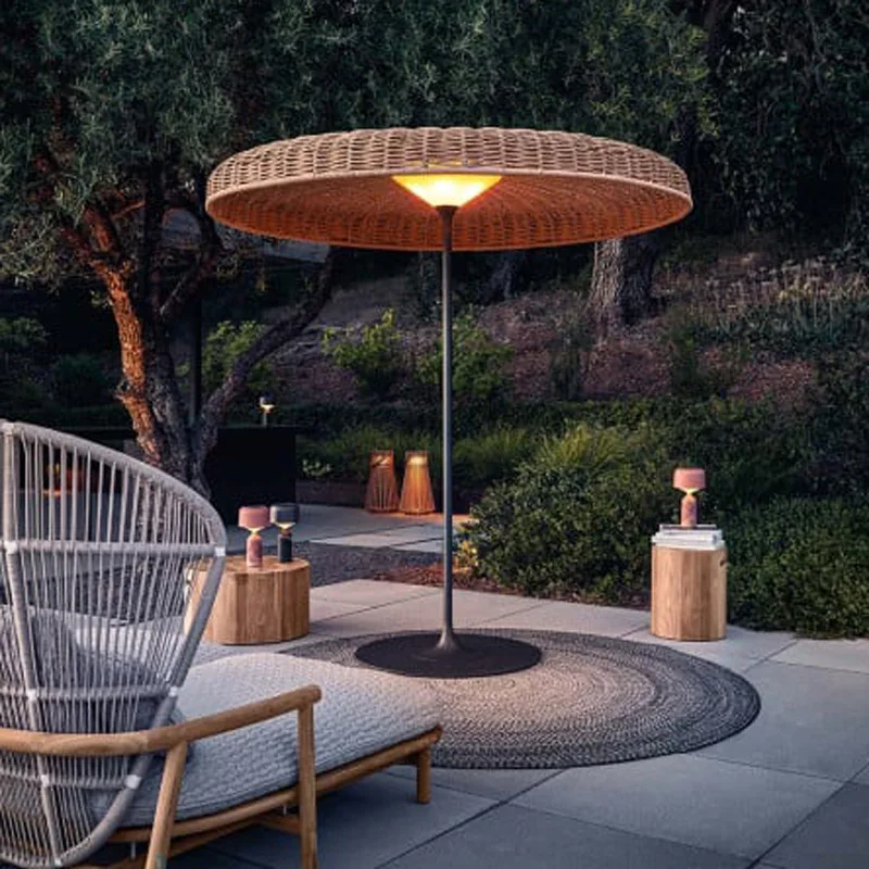 Solar Garden Light Outdoor Waterproof Terrace, Garden Arrangement Landscape Parasol Rattan Art Woven Atmosphere Floor Light