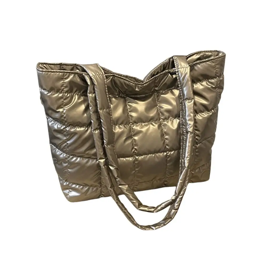 Casual Solid Color Shoulder Bag Large Capacity Down Cotton Padded Women Handbag Shopping Bag Winter view 3