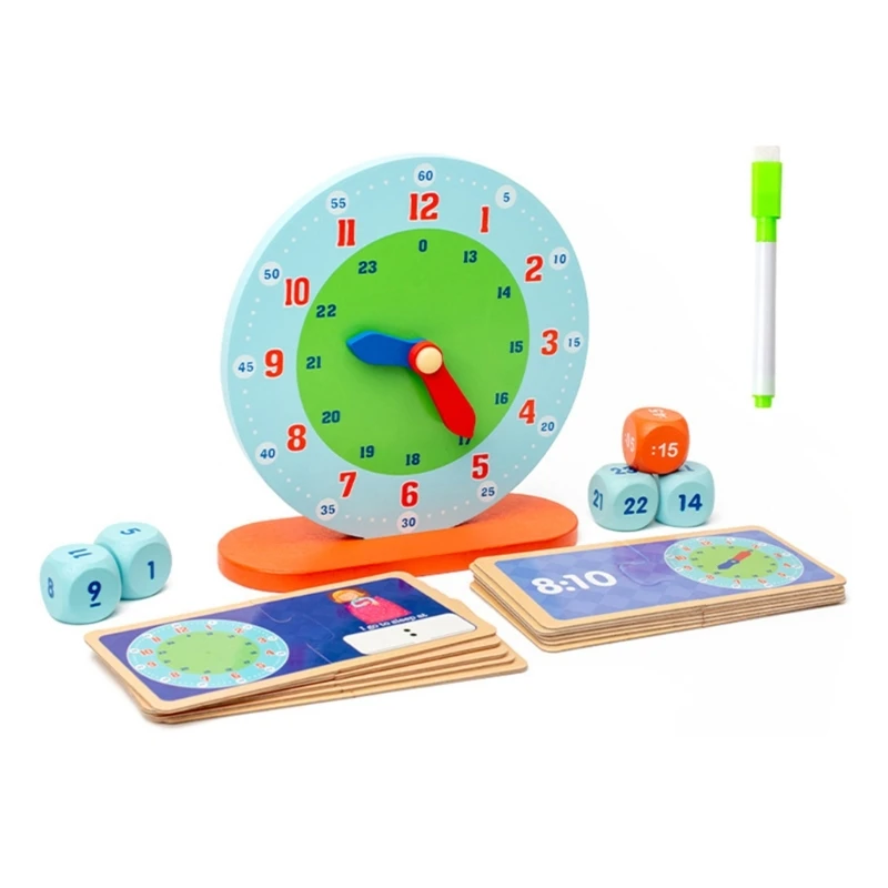 

Y1UB Kids Colorful Learning Clock Set for Playrooms Nursery 4+ Years Telling Time Teaching Clock with Movable Hands