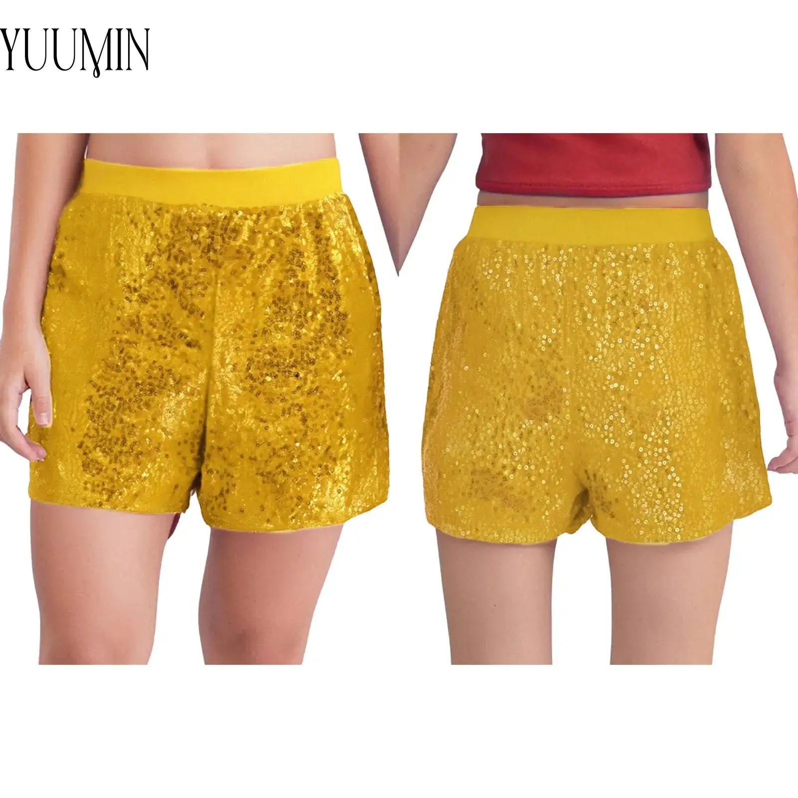 

Girls Sparkling Sequins Hip-hop Street Dancing Shorts Jazz Dance School Stage Performance Party Costume Elastic Waistband Shorts