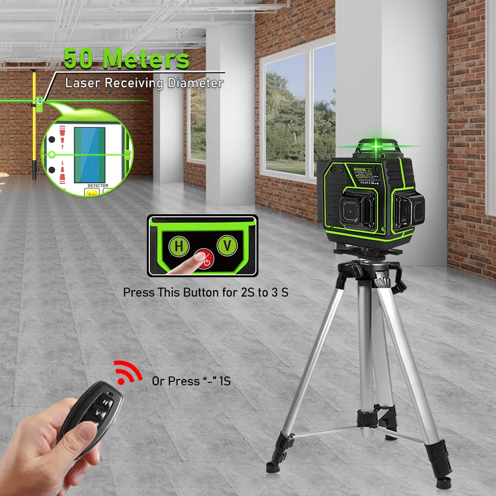 Clubiona 4D 16 Lines Laser Level li-ion Battery Remote Pulse Mode Receiver Super Powerful Green Beam Professional Nivel Laser