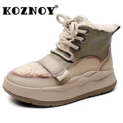 Koznoy 4cm brytyjski zamsz krowa buty do kostki ze skóry naturalnej kobiet 2024 jesienne Sneaker komin wiosenna moda mokasyny zamszowe buty