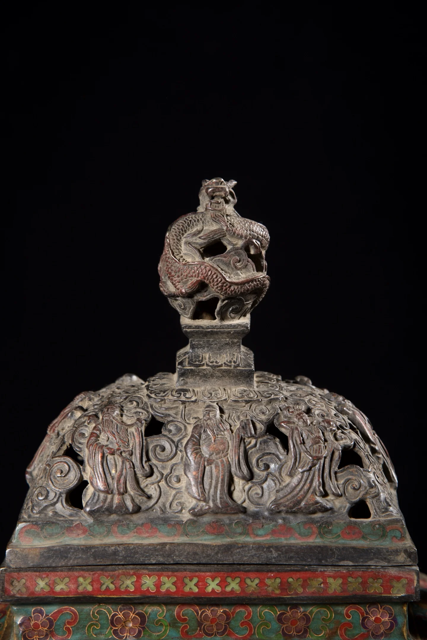 Old Bronze Cloisonne Enamel Magpie and Plum Blossom Pattern Dragon statue ear three legged incense burner Ornaments