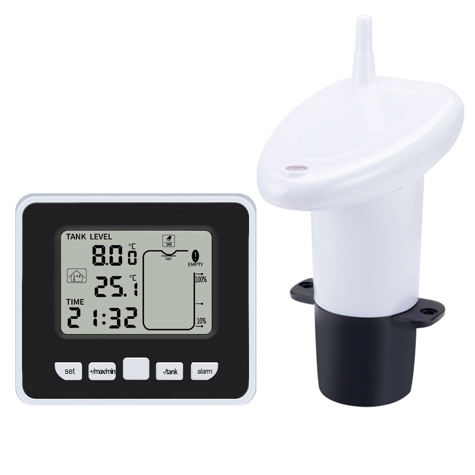 【ساخن】شاشة مستوى خزان المياه اللاسلكية 100 متر نقل عن بعد إنذار درجة حرارة عالية/منخفضة شريط عرض LCD لأبراج المياه