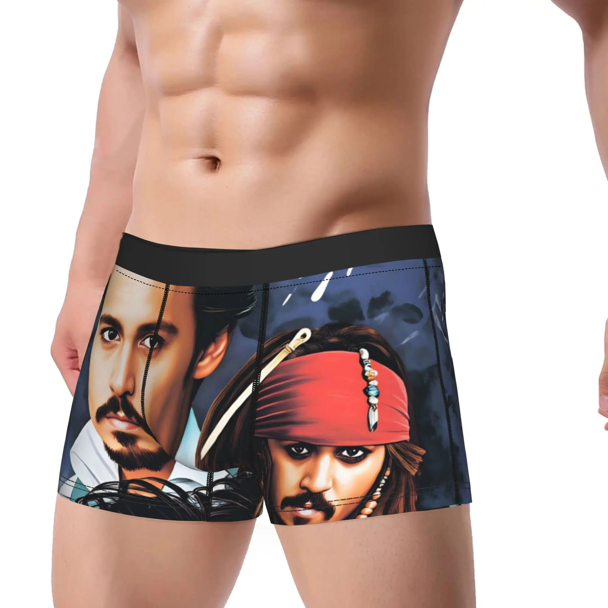 Johnny Depp Collage Trunk  3D Pouch Underwear Quality Custom Shorts Briefs Elastic Men's Underpants Plus Size