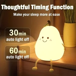 1pc Cute Pear Night Light Silicone Night Light USB Rechargeable Nursery Lamp LED Light Multicolor Night Lamp For Bedroom Gift