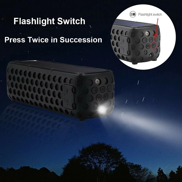 2022 New Products Solar Energy Speaker Hifi Stereo Hands Free Blue Tooth 4.0 Wireless Ipx 5 Waterproof Speaker With Flashlight