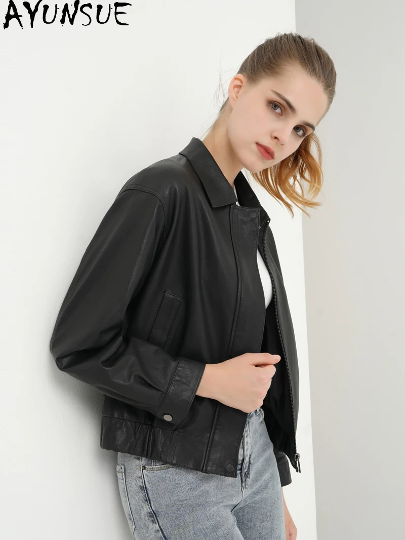 AYUNSUE Genuine Leather Jacket Women Clothes 2025 Spring Autumn Sheepskin Coats New Leather Coat Vegetable Tanning Jaqueta Couro