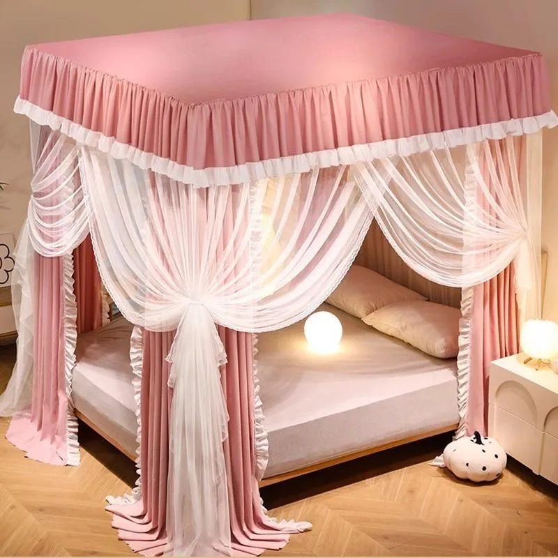 Household bedroom blackout bed curtain mosquito net integrated winter windproof warm floor three door bed net
