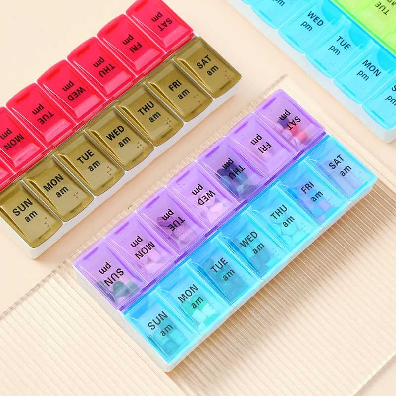 New Weekly Hot Portable 14 Compartment Grids Pill Case Box for Morning and Evening, Reminder Vitamin Fish Oil Organizer Storage