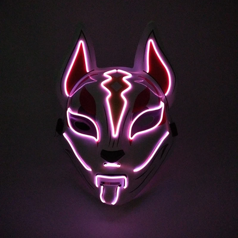 Máscara de zorro con luz LED, máscara de mujer, accesorios de disfraz de película de zorro, novedad, máscara de zorro de Anime japonés brillante, máscara de Animal