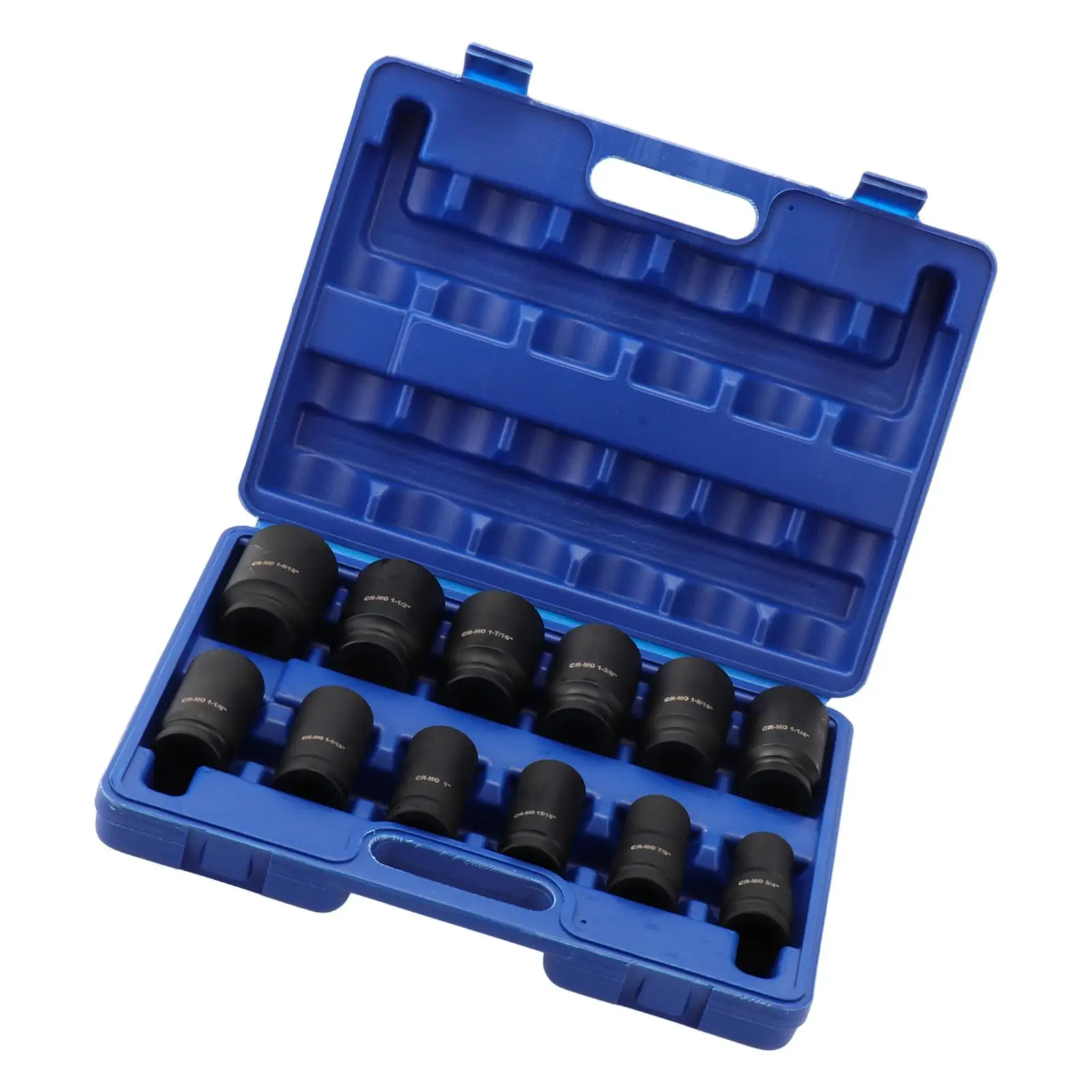 12 Pieces 3/4inch Hex Impact Socket Kit Black Length 7.8cm with Carry Box