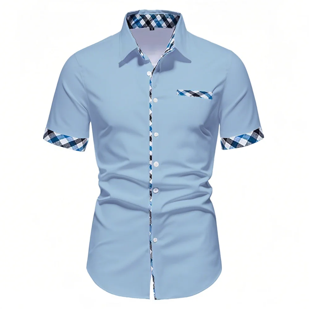 

10 colors summer new men's short sleeve shirt solid color clothing business casual daily high quality elegant blue men's tops
