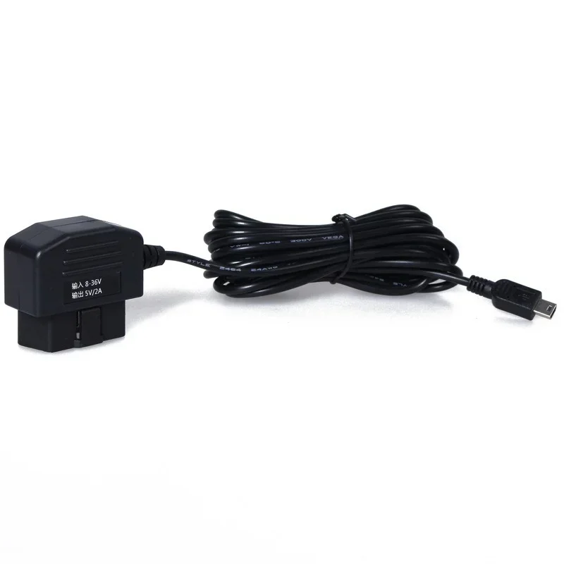 Auto ladegerät obd 16-poliges Gleichstrom wandler modul 12V bis 5V 2a mit Mini-USB-Kabel (gebogen) Niederspannung schutz, Kabel 3,5 m