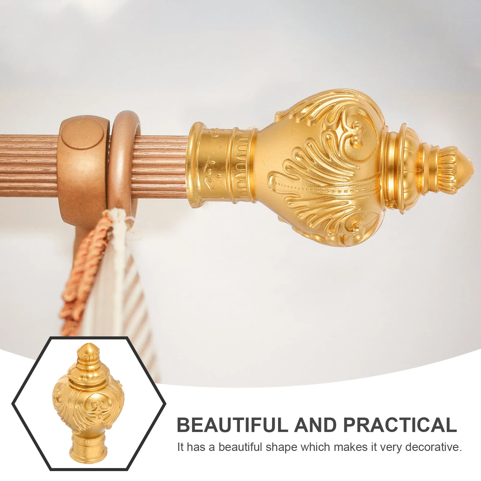 10Pcs Vintage Gold Roman Curtain Pole Finials Plastic Decorative Head Caps for 26-28Mm Curtain Rods Easy Install Window Rail