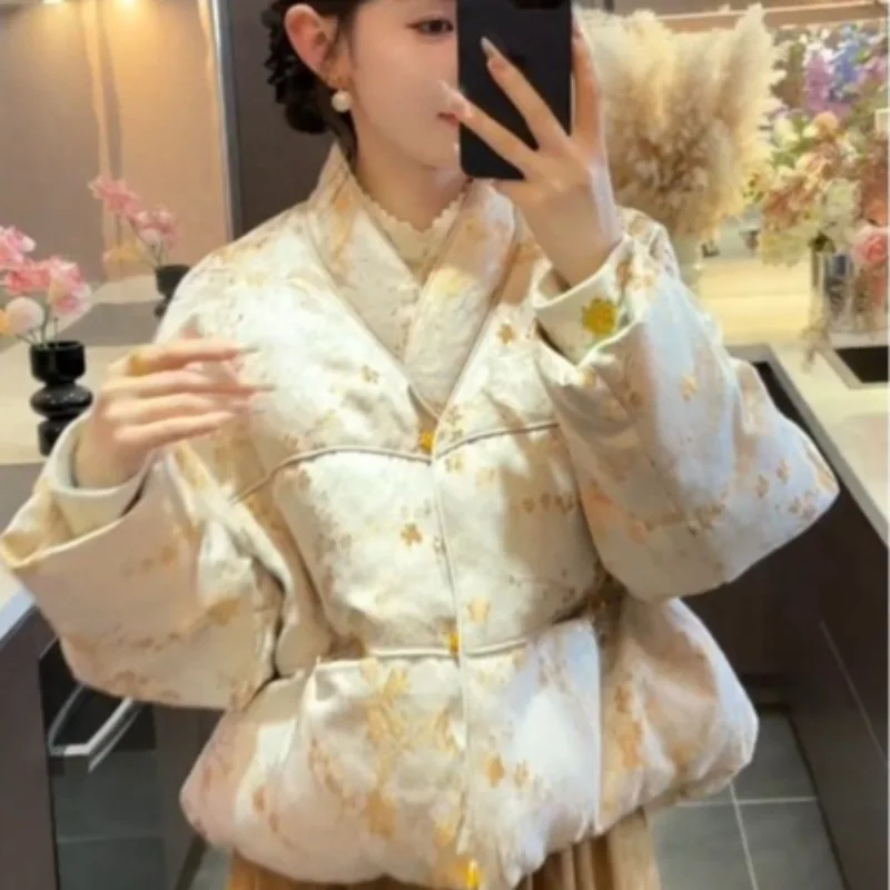 

Женский осенне-зимний легкий роскошный костюм в стиле ретро с воротником-стойкой, новый жаккардовый костюм в китайском стиле с просторной пряжкой