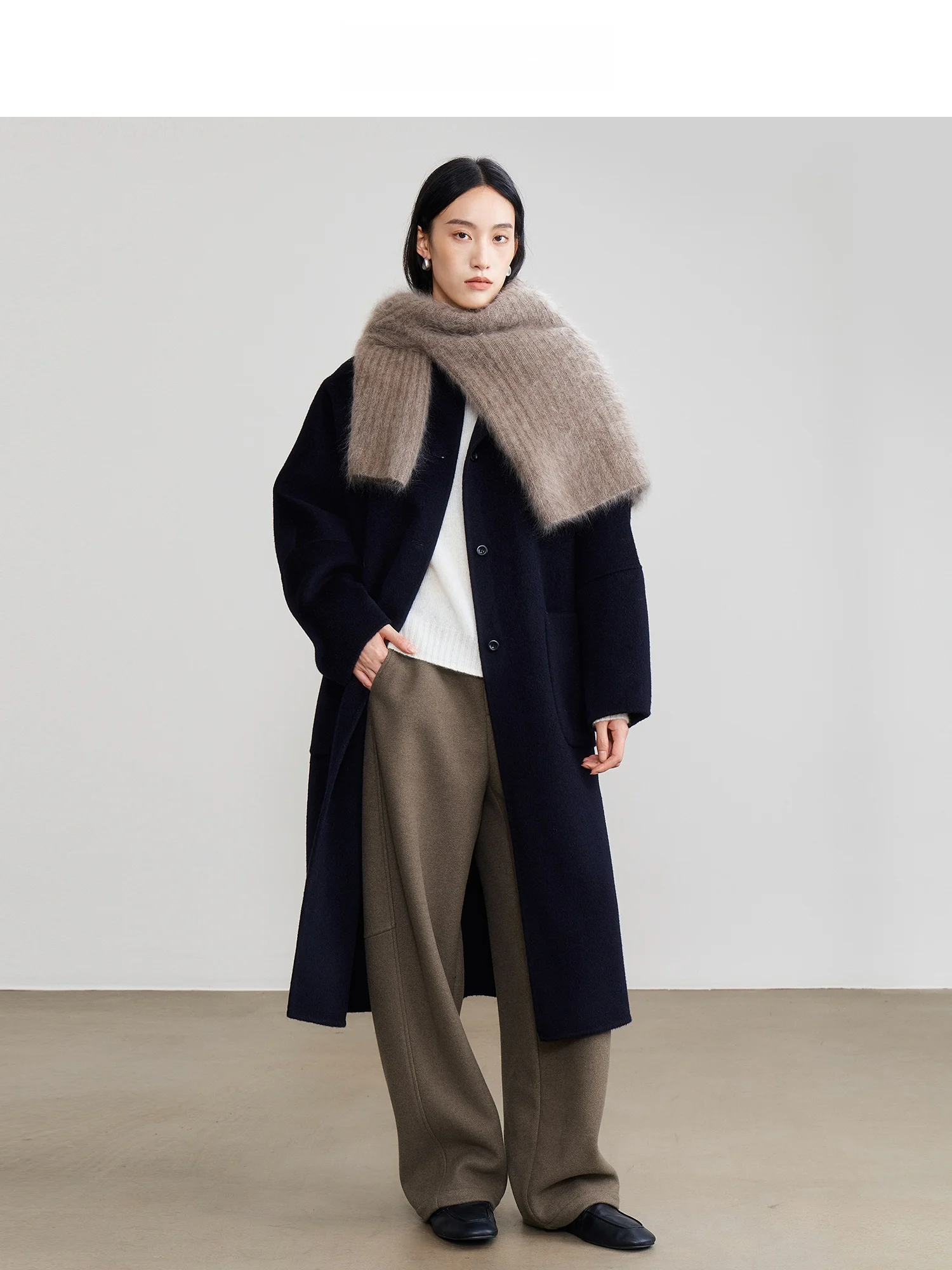 

Chunxili High-End Long Straight Woolen Coat Women's Pure Color Wide Lapel Jaet Commute Sle Winter Outerwear