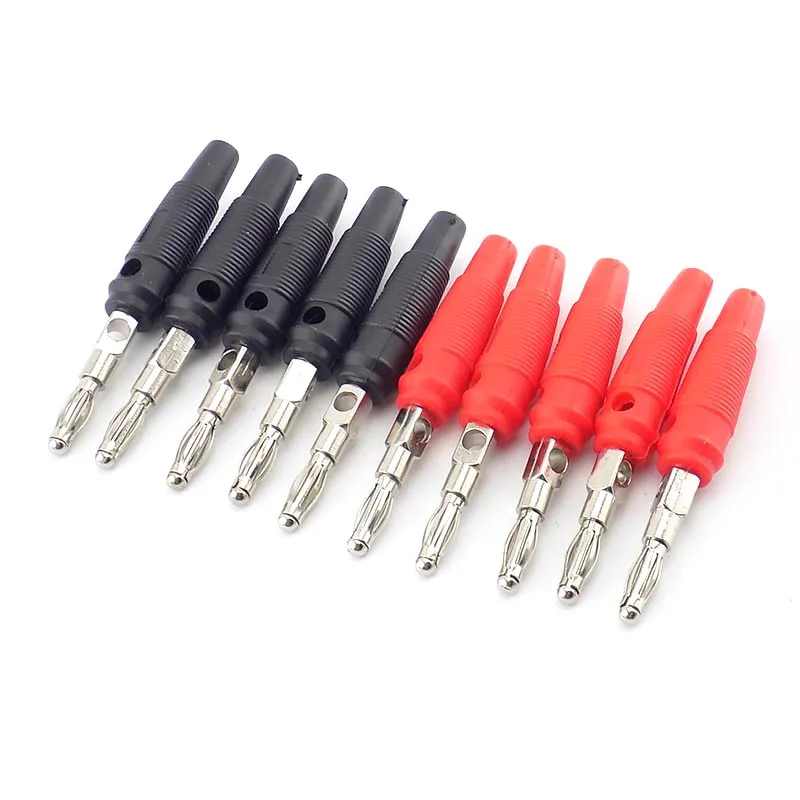 10pcs 4mm Banana Plug Connector Solderless Side Stackable Video Audio Musical Speaker Cable Wire Pin Adapter Red and Black C4