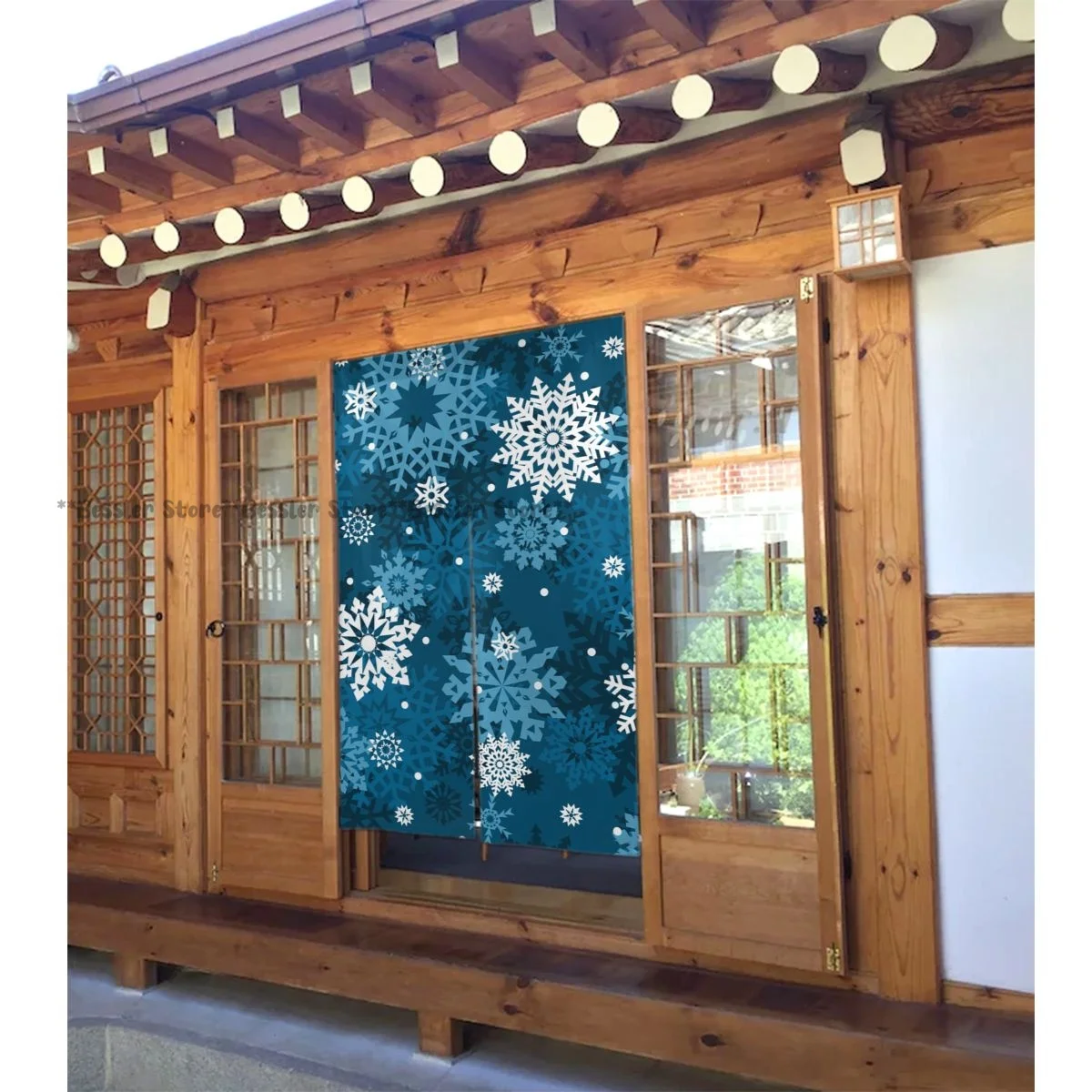 Door Curtain Snowflakes Seamlessly Pattern Blue Hanging Curtain for Living Room Partition Door Screen Home Deocration