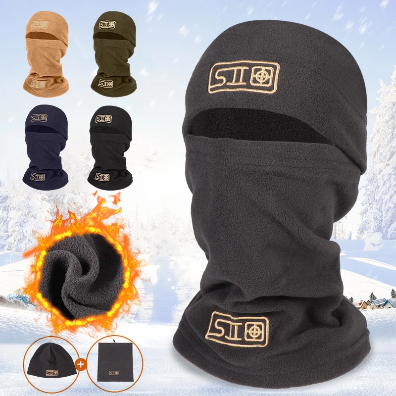 Winter Fleece Hat Scarf Set Men Face Warmer Beanies Thermal Head Cover Face Mask Unisex Outdoor Cycling Sports Scarf Caps