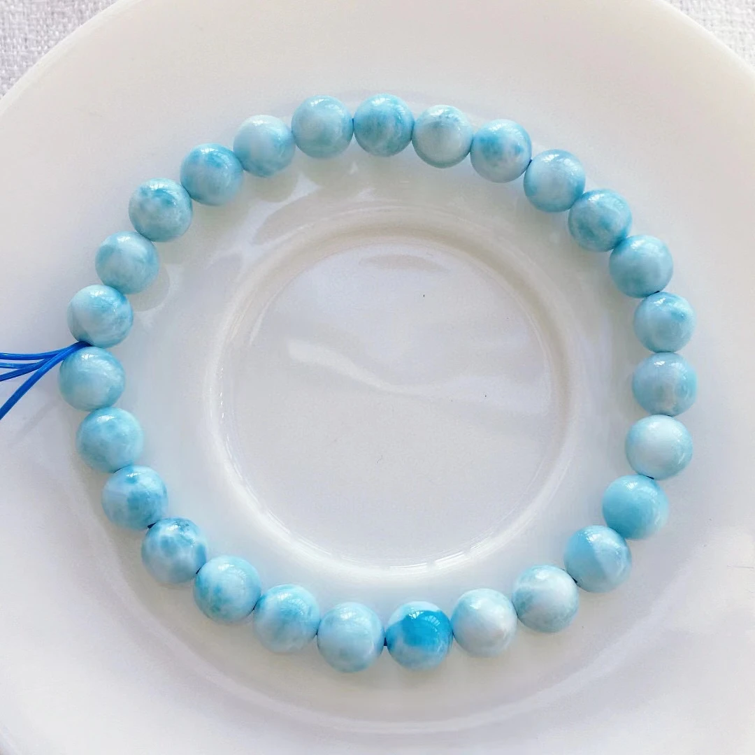 Natural Blue Larimar Gemstone Beads Bracelet Women Men 7.2mm Larimar Water Pattern Rare Jewelry AAAAAA