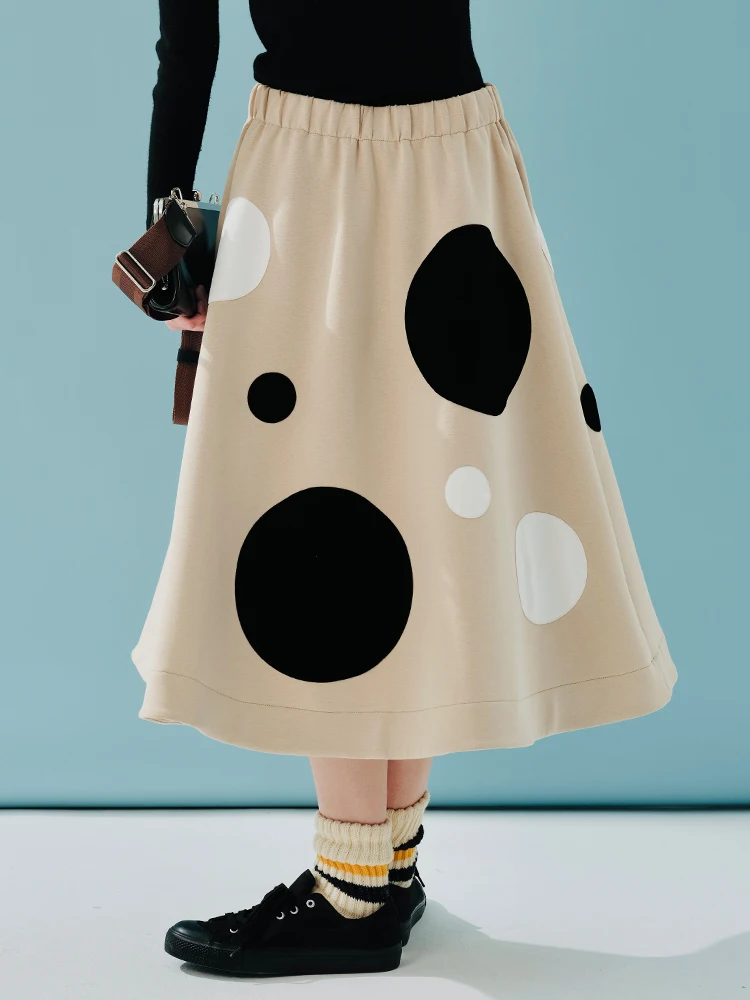 IMAKOKONI Plush Polka Dot Versatile Skirt, Mid-length, Air Layer, Autumn, Winter,  244916