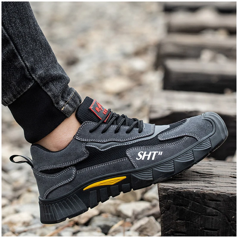 mens casual breathable steel toe caps working safety shoes cow suede leather security boots worker summer safe footwear protect