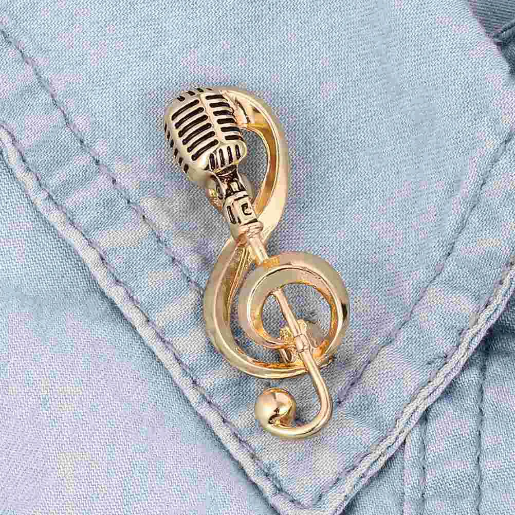 Enamel Pins Music Brooch Collar Prom Jewelry for Women Microphone Note Anniversary Gifts Her Golden Accessories Birthday Bride