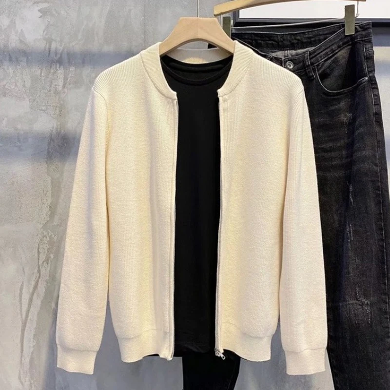 เสื้อสเวตเตอร์ผู้ชาย แขนยาว คอวี ซิปสีสันสดใส ผ้าถัก สไตล์ลำลอง แฟชั่นแบรนด์ดัง สำหรับฤดูใบไม้ผลิและฤดูใบไม้ร่วง